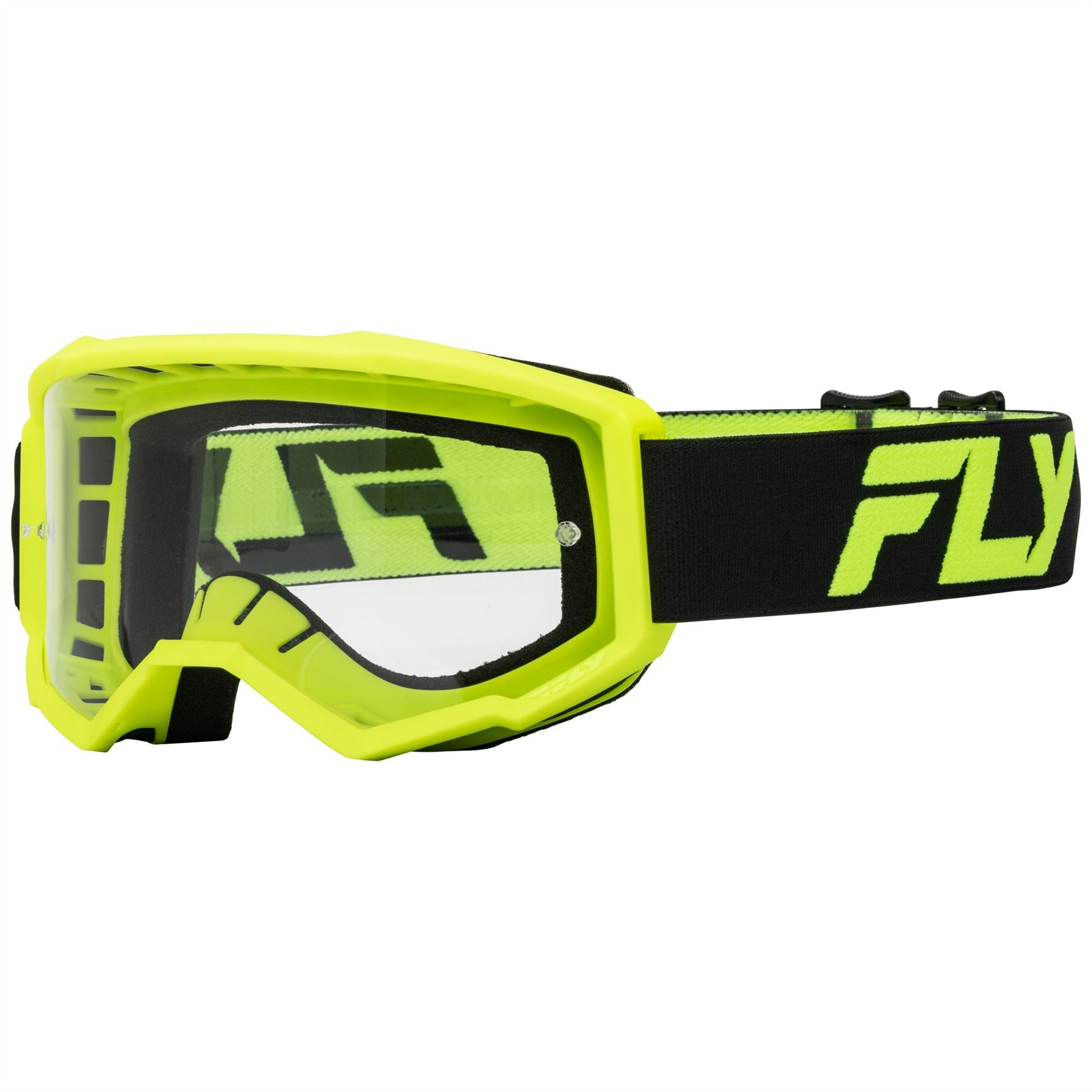 Fly Racing 2025 Focus Motocross Goggles Black Hi-Viz with Clear Lens